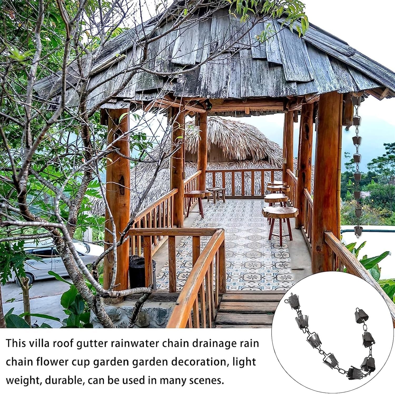 chaîne de Pluie, Metal Balcony Gutter downspout Rain Chain Japanese Style Drainage for Garden Courtyard Decoration(3m/10ft)