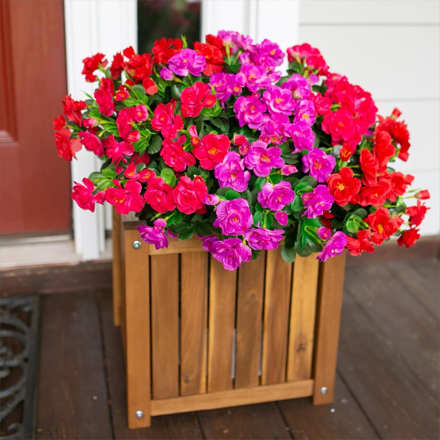 Artificial Faux Outdoor Flowers Plants For Spring Decor, Fake Silk Colorful Camellia UV Resistant Look Real for Planter Outside Porch Patio Balcony Garden Yard Home Decoration, 3 Large Bundles - Image 2