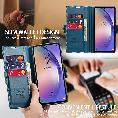 Miniatura 9 de Funda tipo cartera para Samsung Galaxy A54 5G con tarjetero, bloqueo RFID, función atril, funda magnética de cuero con tapa - 6.4 pulgadas (negro de