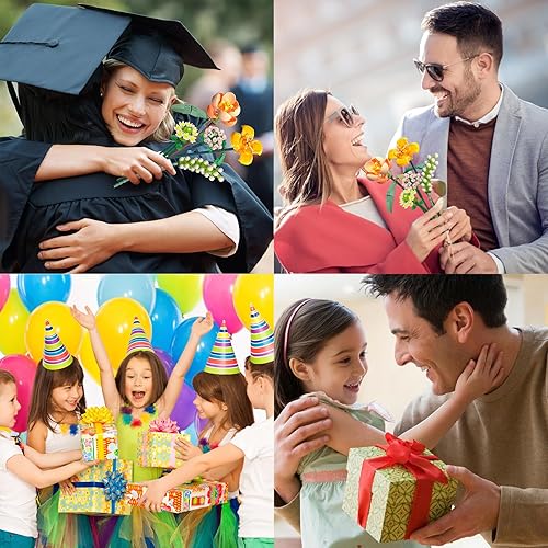 Miniatura 7 de Mini ramo de flores de ladrillos, juego de construcción de flores artificiales, 456 piezas de bloques de construcción, ramo de flores, colección