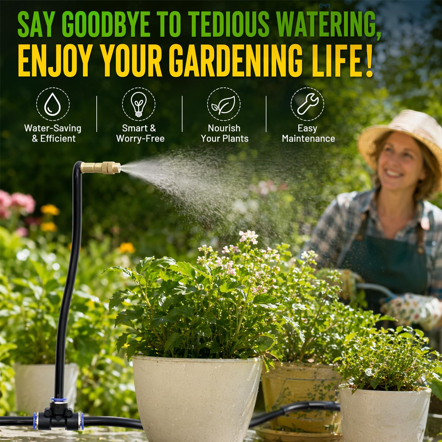 Bewässerungssystem Garten, 360° Einstellbar Gartenbewässerung, 20M Bewässerungsschlauch Kit mit 20 Stück Einstellbare Düse für Balkon, Pflanzen, Landschaft, Gewächshaus, Terrasse, Urlaub
