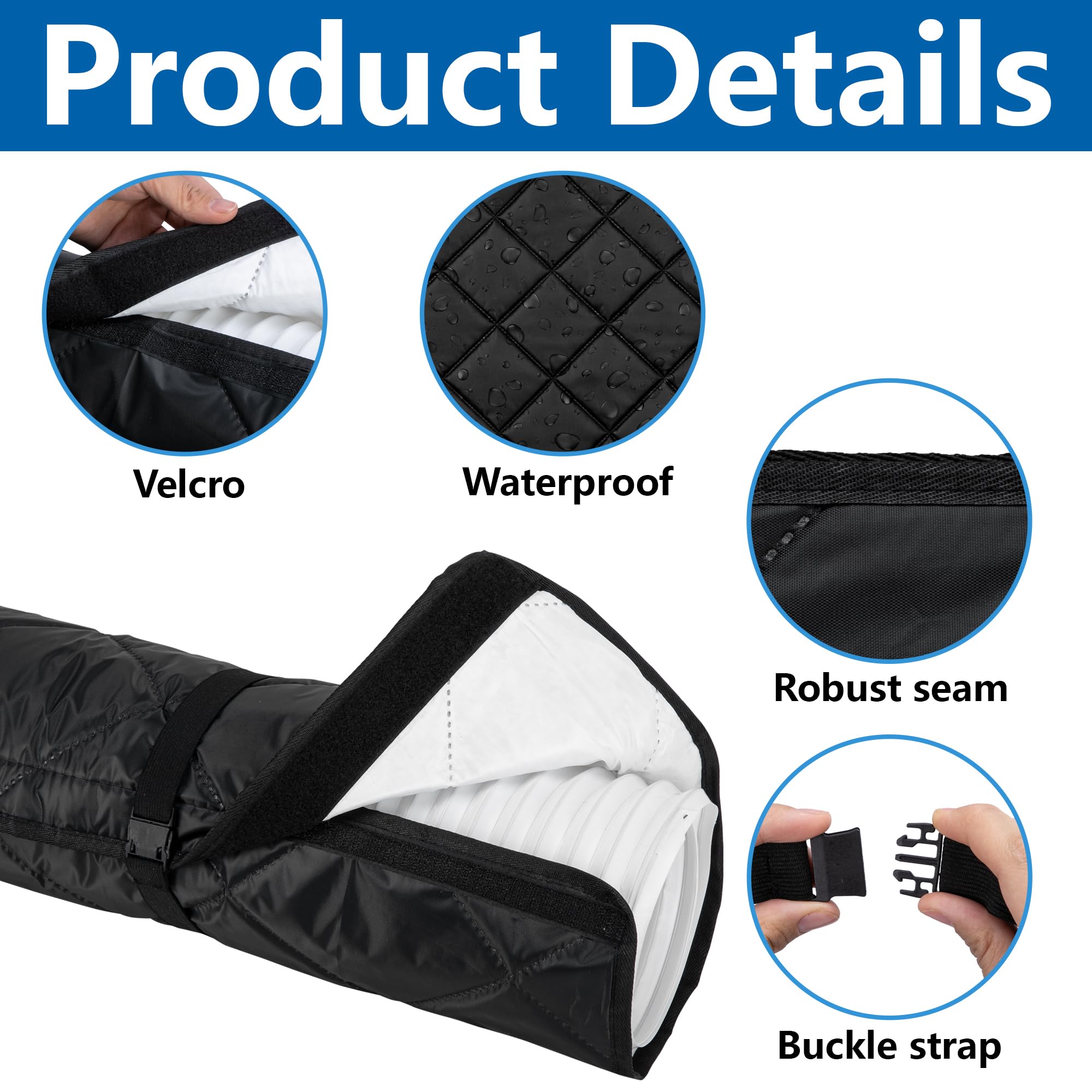1 pièce de 150X50CM de couverture de tuyau pour climatiseurs portables - Couverture de tuyau de climatisation Isolation - Housse de protection de tuyau d’évacuation d’air de climatiseur (Noir)
