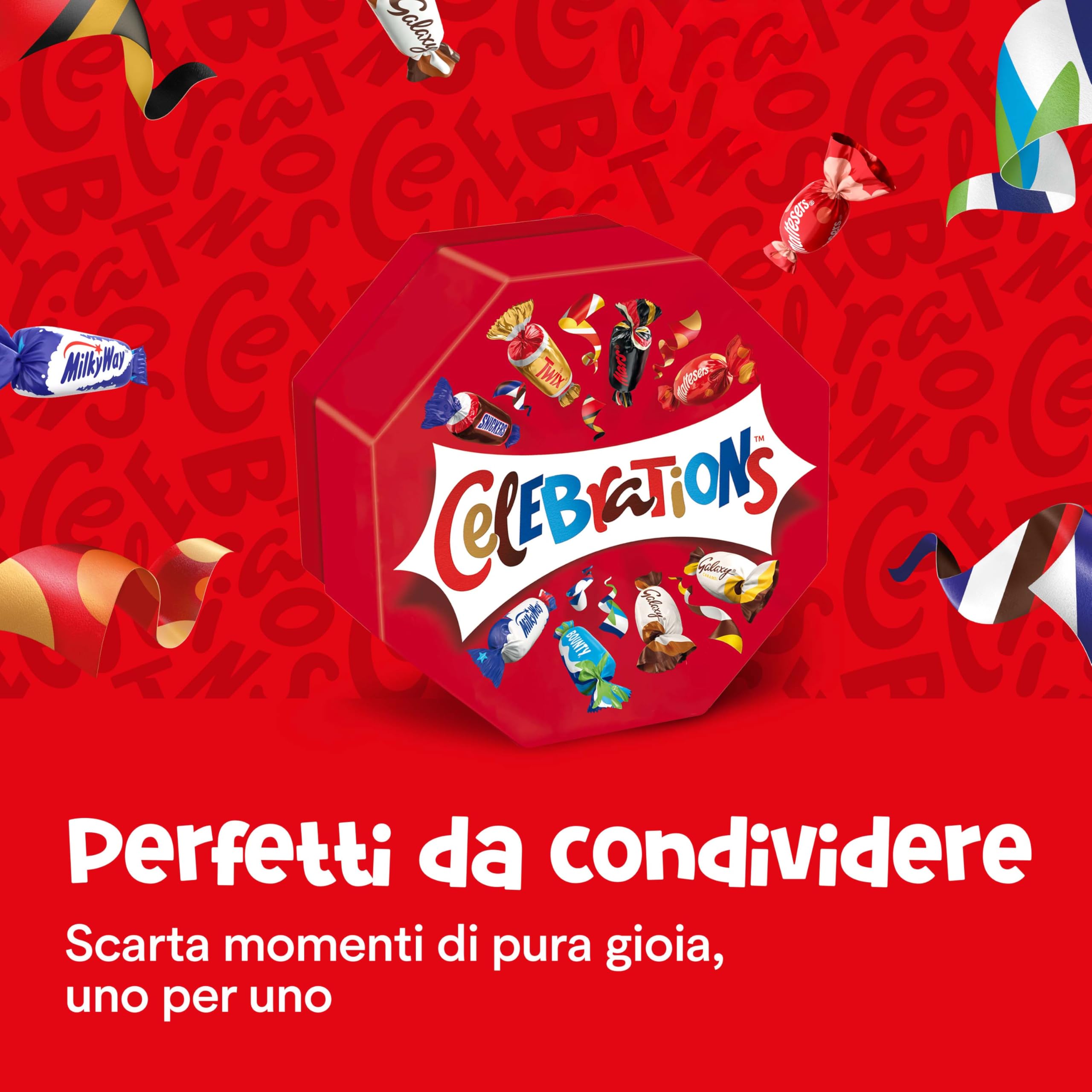 Celebrations, Snack Assortiti al Cioccolato, Praline Miste al Cioccolato Mars, Bounty, Snickers, Twix, Maltesers e Altri Ancora, 8 Scatole da 196g, Cioccolatini Natalizi