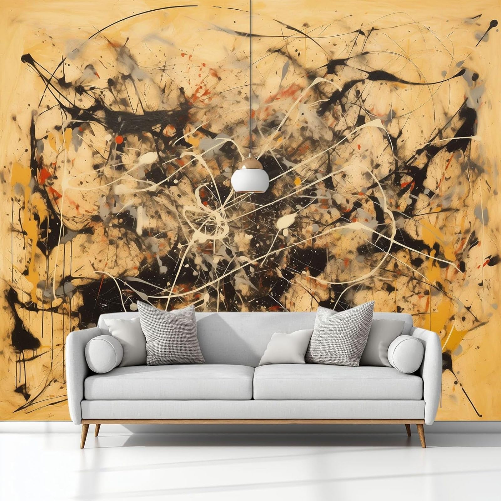 hgjdjhnf Art Photo Wallpaper Non-Woven Wallpaper Abstract Graffiti Lines Wall Bedroom Living Room Mud Yellow,300cmx210cm Stickers - Frameless Painting - Poster