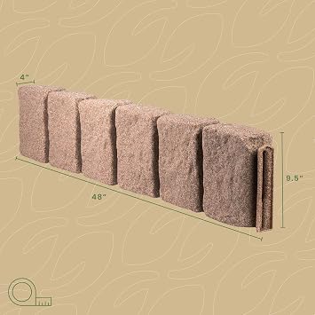 Beuta Landscape Edging | Garden Edging Border | Faux Stone Block XL for Lawn Edging, Flower Beds & Yard Edging 4 Pack | Each Section Has 6 Blocks 48 L x 4 W x 9.5 H | 12 Spikes | Cobblestone