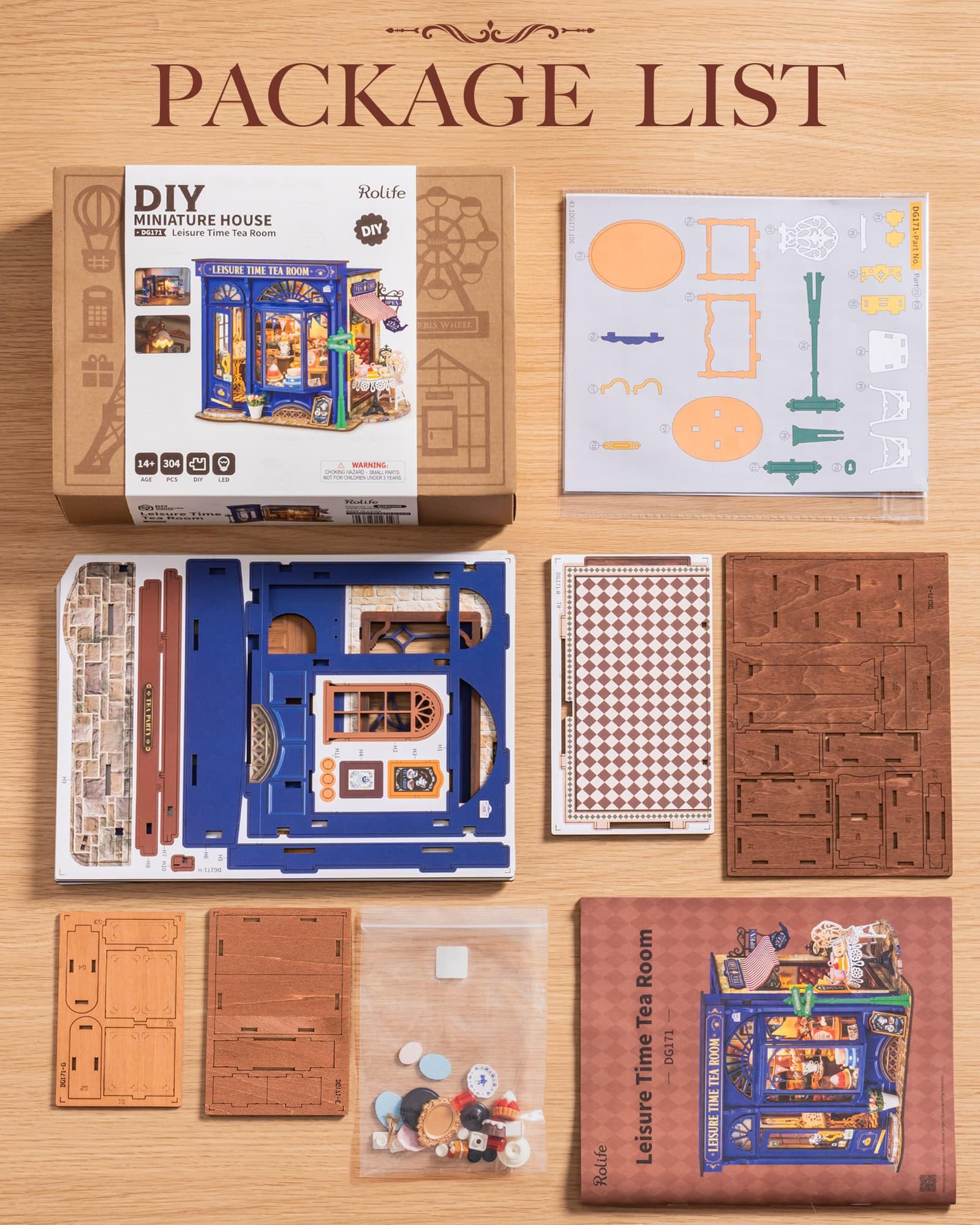 Rolife Maison de poupée DIY Miniature Salle de thé Kit avec lumières Loisirs Structure d'ouverture Noël Cadeau d'anniversaire