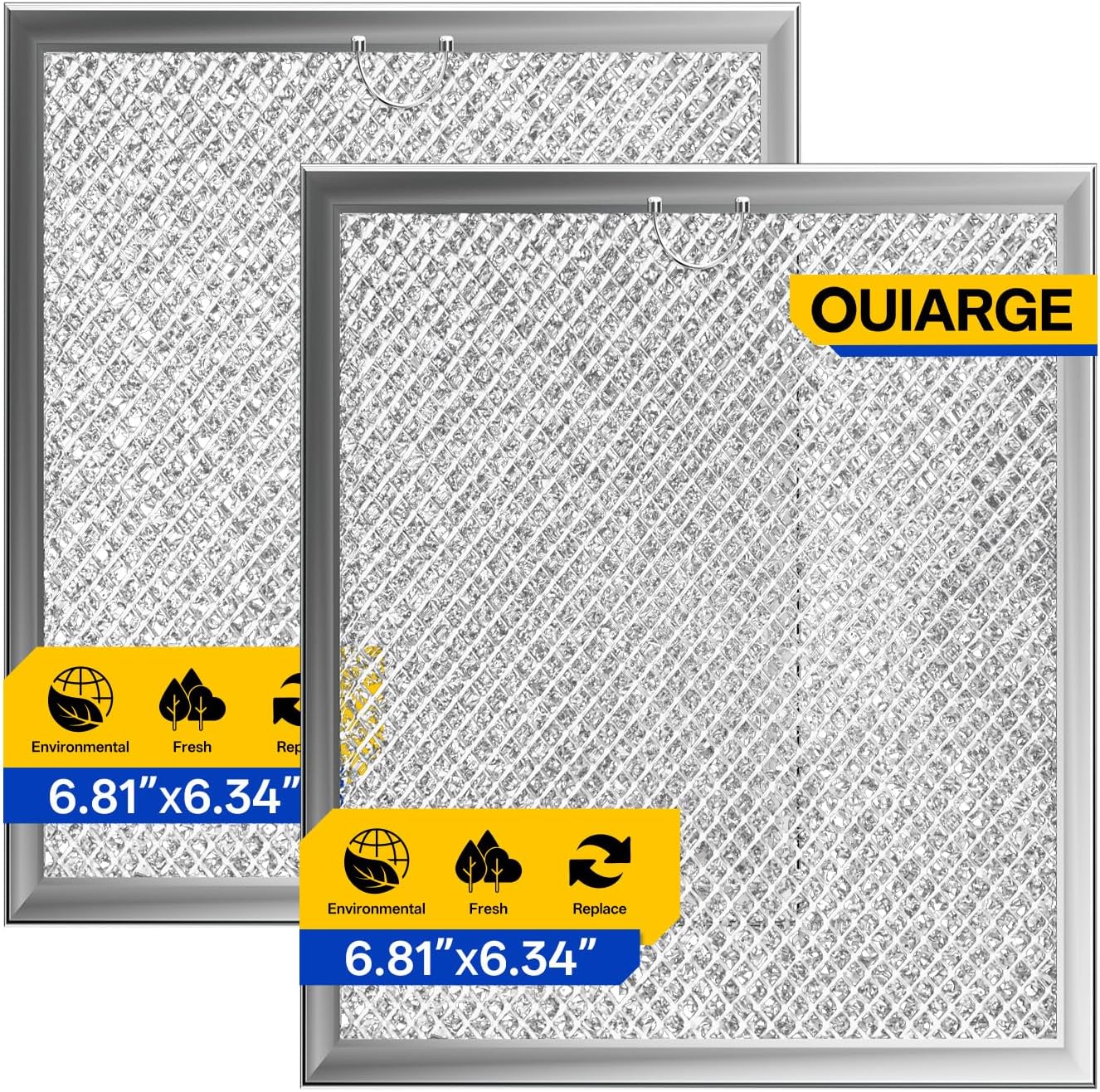 WB6X486 GE Microwave Filter Replacement 9" x 7.72" Fits 5304408977 Frigidaire Microwave Filter - Aluminum Mesh Screen Grease Filter - Filters Air Entering Over the Range Oven Vent Fan (2-Pack)