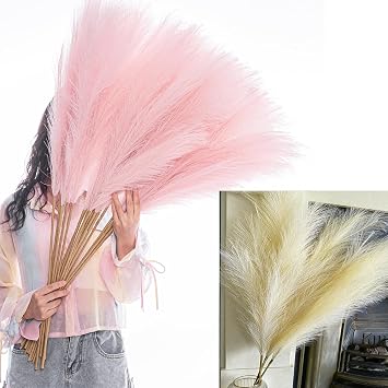 38" Faux Pampas Grass Decor - Pink & Beige Artificial Pampas Grass - Indoor Plant