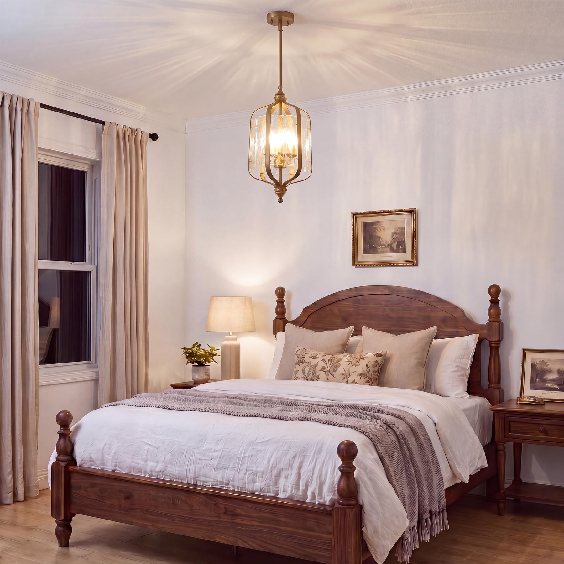 Tribesigns Pendelleuchte Esstisch, Vintage Gold Hängelampe Ø27cm, Höhenverstellbar Hängeleuchte, Esstischlampe für Café Wohnzimmer Küche Schlafzimmer Flur Kücheninsel