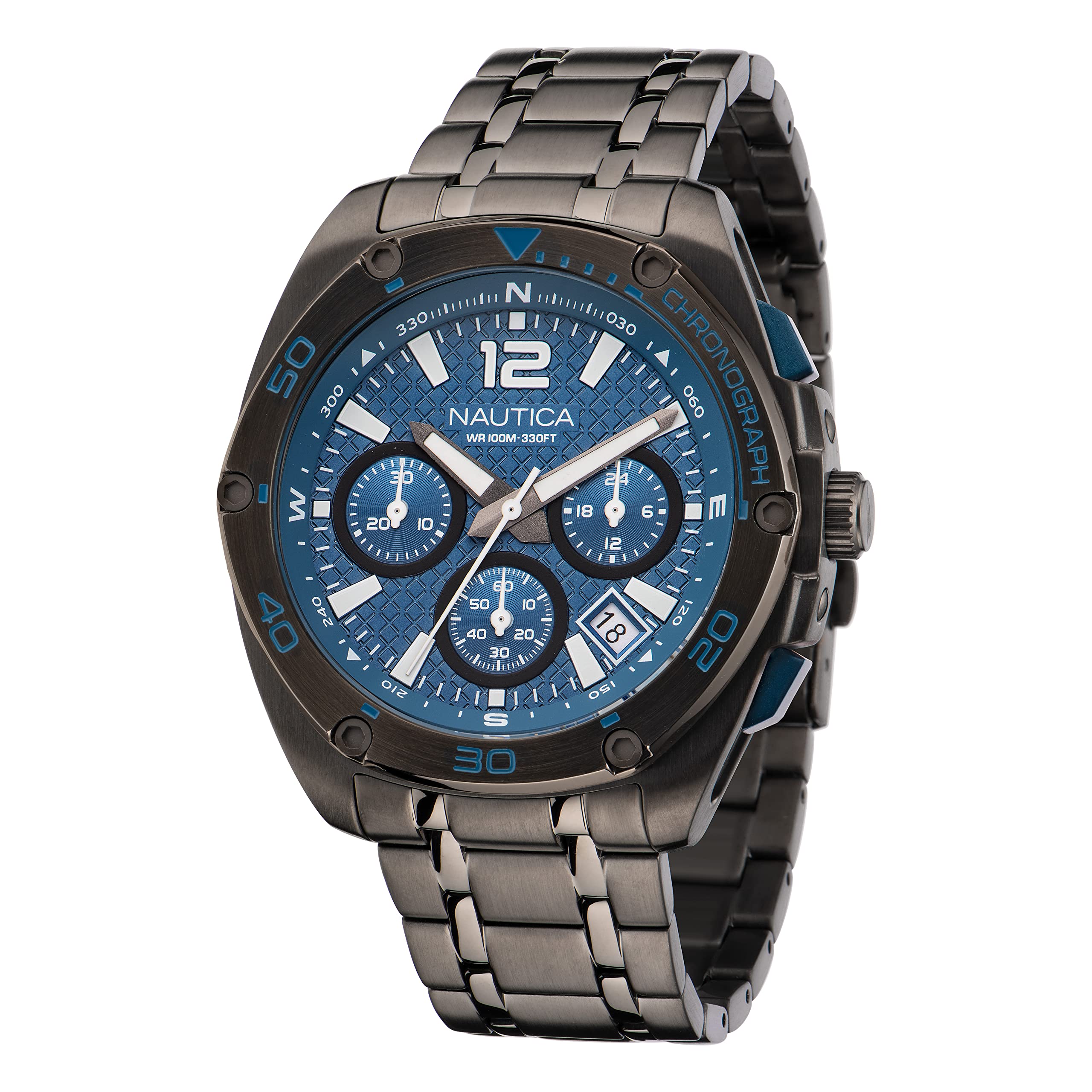 Nautica Mens Tin Can Bay Chrono/IP Gunmetal Stainless Steel Bracelet Watch (Model: NAPTCF211), Black (B0BHL1NLKB) Amazon Price History, Amazon Price Tracker