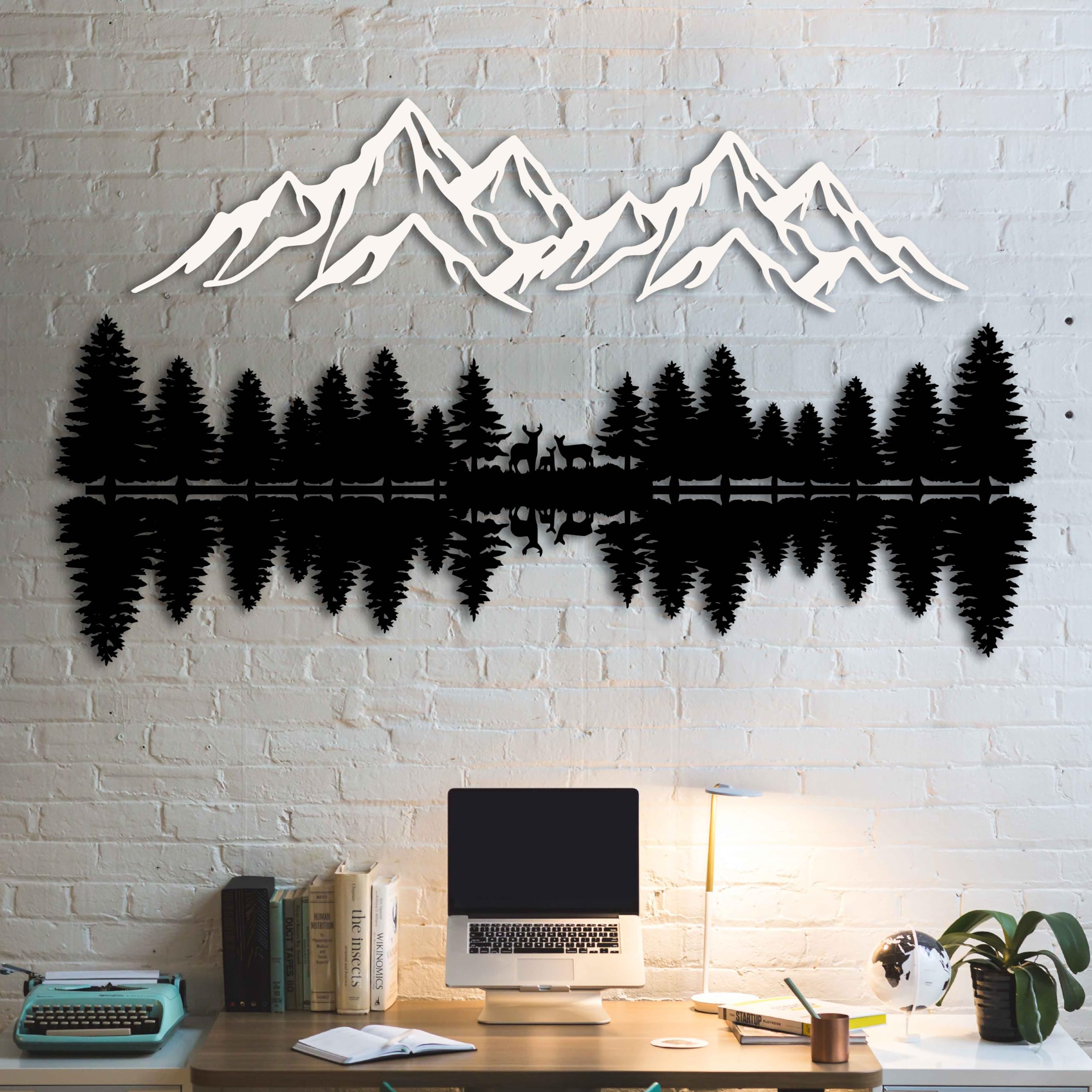 KAWA METALWORKS Mountain and Forest Wall Art Home Decor, Metal Wall Art of Pine Trees and Hill, Large Metal Nature Wall Decor, Mountain Landscape Wall Art (XLarge - 76cm x 132cm (HxW))