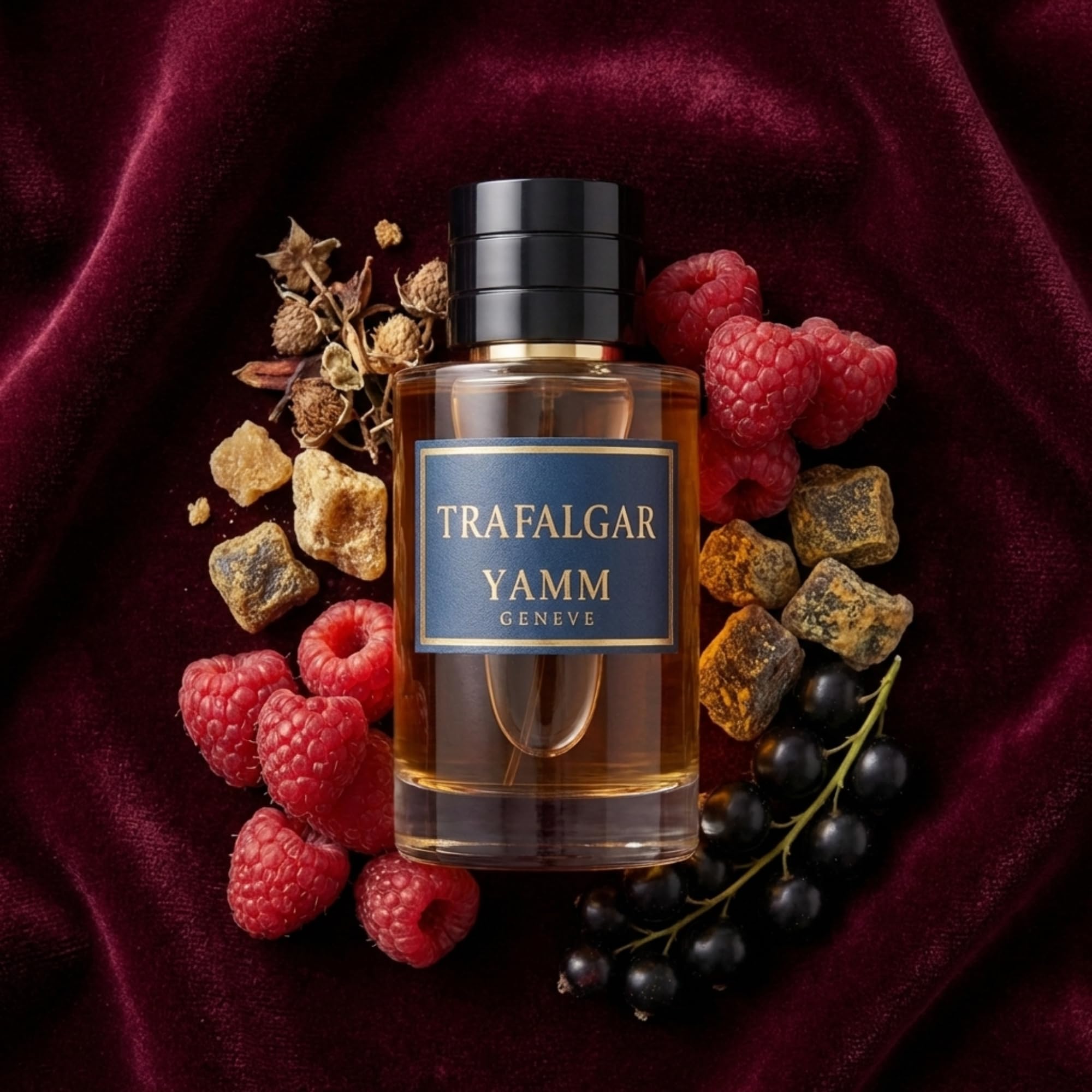 Trafalgar – Extrait de Parfum – Fruits Rouges & Musc – 50 ml | Accord fruité musqué, juteux et velouté, à la tenue durable, avec framboise, cassis, fraise, mandarine et patchouli.
