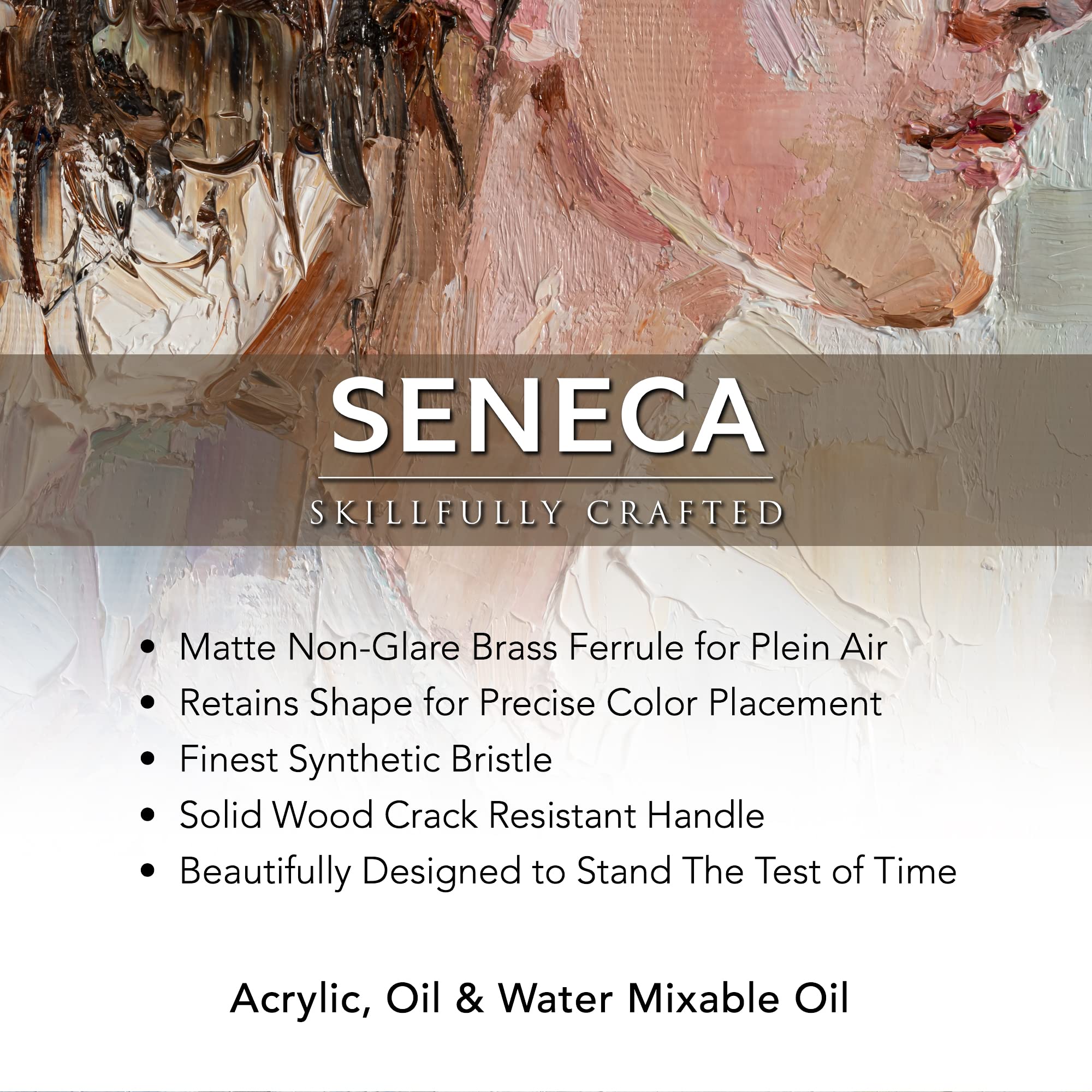 Seneca Artist Brushes by Willow Wolfe, pennello professionale con setole sintetiche per acrilico, olio e olio miscelabile con acqua, serie 1700, 4 rotondi