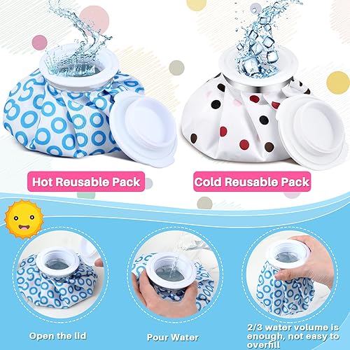 Miniatura 10 de Honoson Paquete de 4 bolsas de hielo reutilizables y bolsa de agua caliente para adultos, uso frío y caliente para lesiones, alivio del dolor,