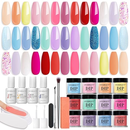 Miniatura 69 de AZUREBEAUTY - Juego de 31 piezas de polvo de inmersión para uñas, 20 colores, morado, azul, purpurina, bandeja de reciclaje de polvo de inmersión