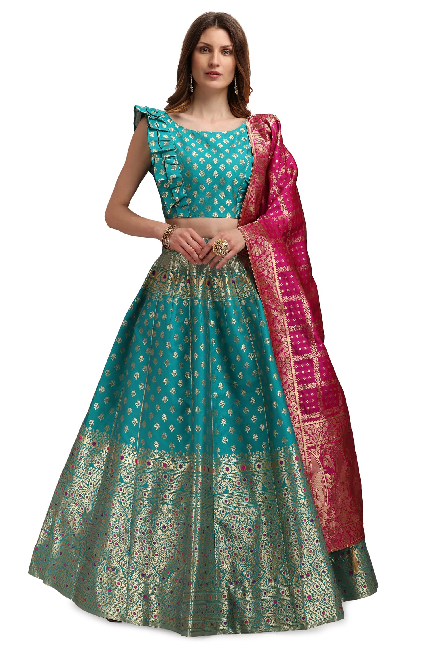 PURVAJAWomen's Jacquard Semi-Stitched Lehenga choli (Nirvana)