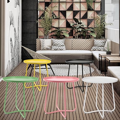 Miniatura 8 de Babion Mesas auxiliares para exteriores, pequeña mesa auxiliar redonda de metal, mesa auxiliar de metal resistente a la intemperie para patio,