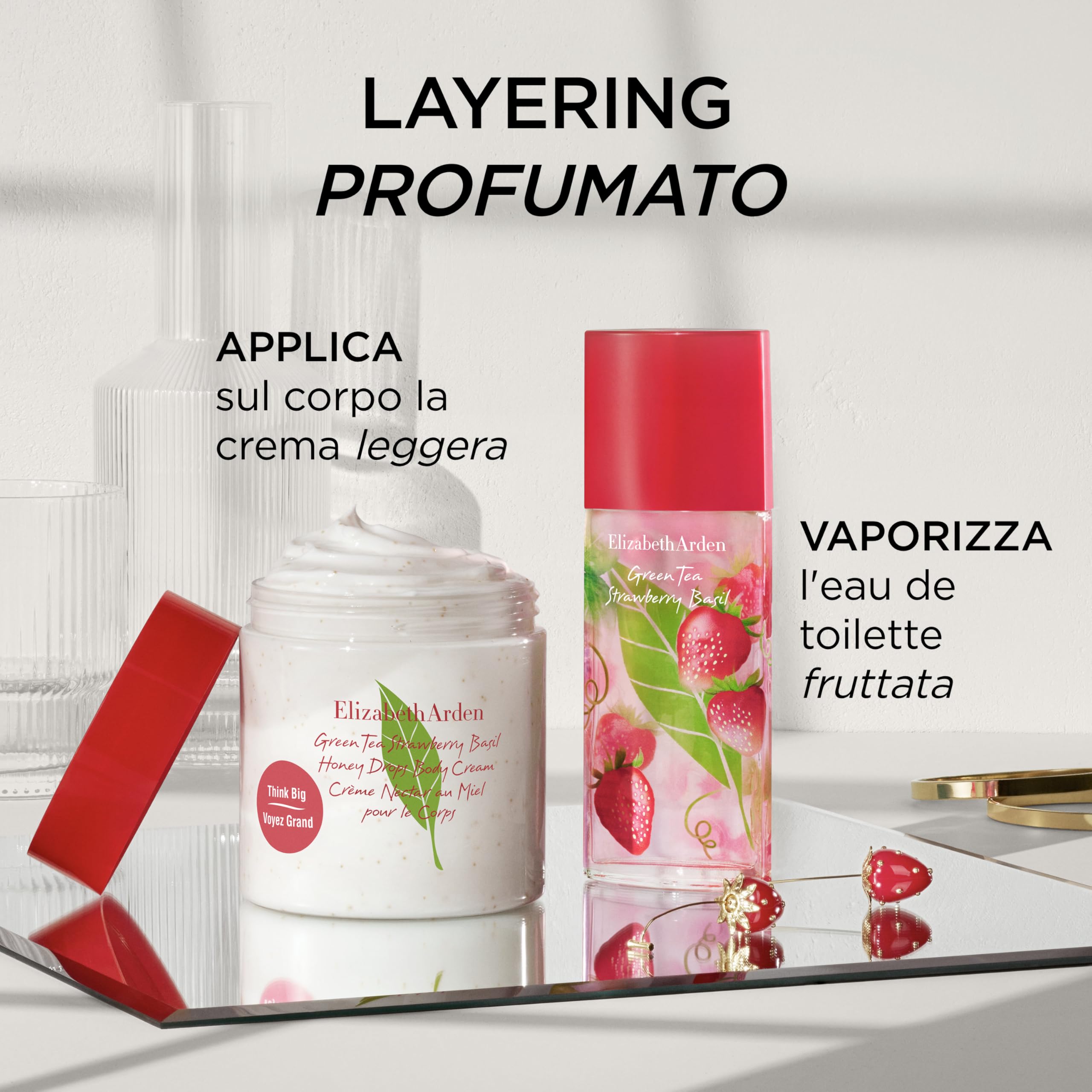 Elizabeth Arden - Green Tea Strawberry Basil Honey Drops Crema Corpo, Idratazione Nutriente 500ml + Elizabeth Arden - Green Tea Strawberry Basil Eau de Toilette, Profumo da Donna 100ml