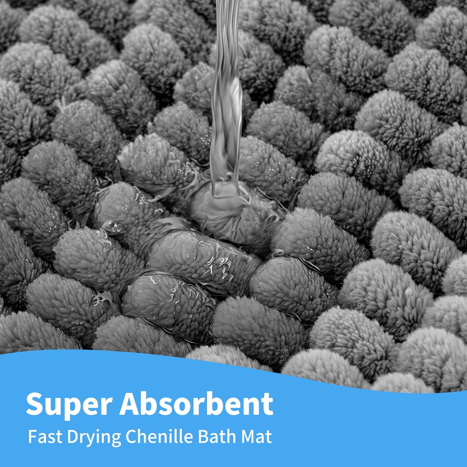 Cupic Cupid Chenille Bathroom Rugs Sets 2 Piece, Bathroom Rugs Non Slip Washable, Extra Thick Soft Absorbent Bath Mats, Quick Dry Shaggy Rugs for Tub, Shower, Toilet, Grey 16"x24" + 20"x32"
