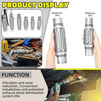 Exhaust Flex Pipe Stainless Steel Exhaust Flex Pipe Double Braid Exhaust Flex Tube U-Bolt Clamp Stainless Steel Muffler U-Bolt Clamps for Cars Trucks Buses Pipes(2.5 x 6 x 10)