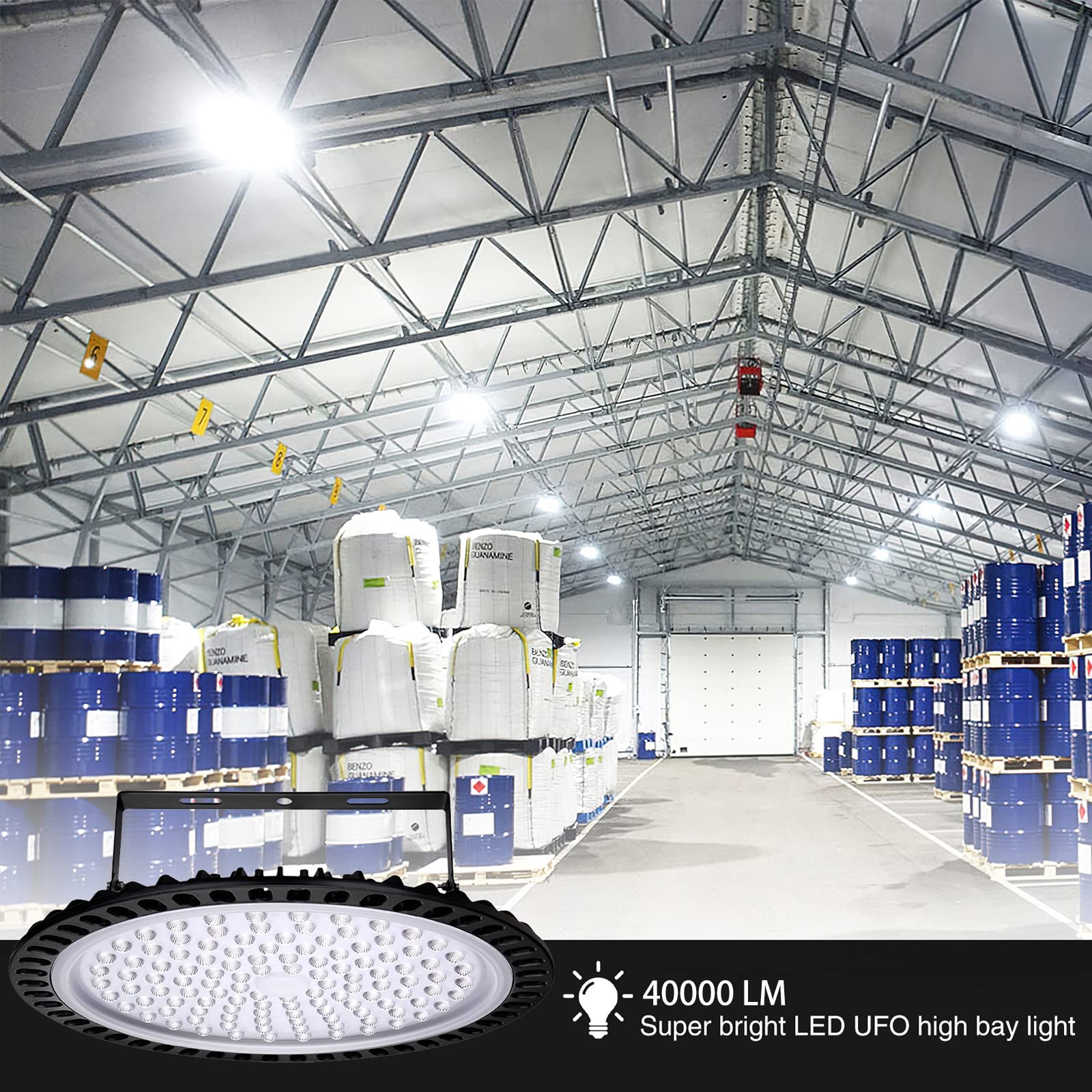 LED Strahler 500W 50000LM Hallenstrahler LED UFO Industrielampe, 6500K Kaltweiß LED Werkstatt Deckenleuchte Werkstattlampe Hallenleuchte Industrial LED High Bay Licht für Fabriken Läger Hof