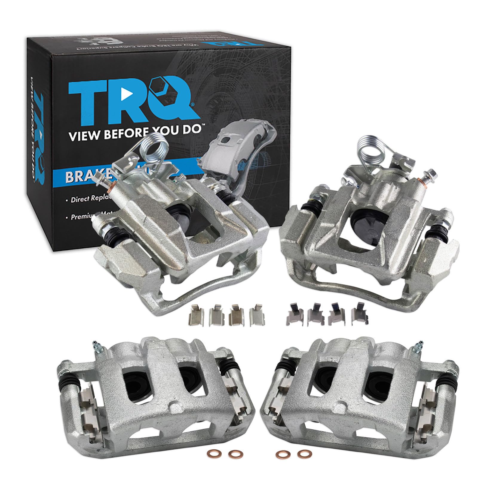 TRQ Front and Rear Brake Caliper Set Zinc Coated Brackets Compatible with 2011-2018 Ford Explorer 2010-2012 Flex 2013-2018 Taurus 2010-2013 Lincoln MKT