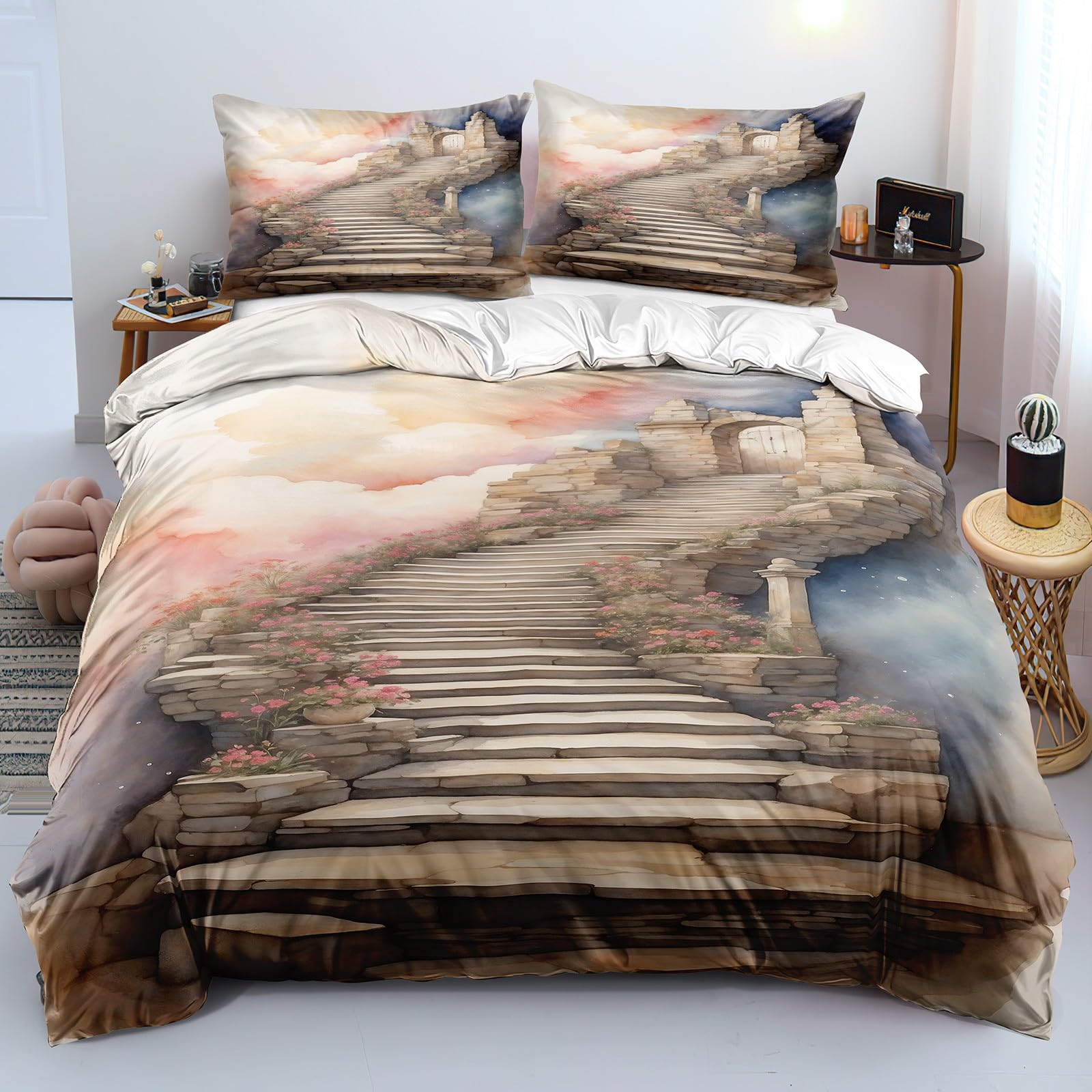 Housse de couette fleurs 3D zippée en microfibre douce parure de lit