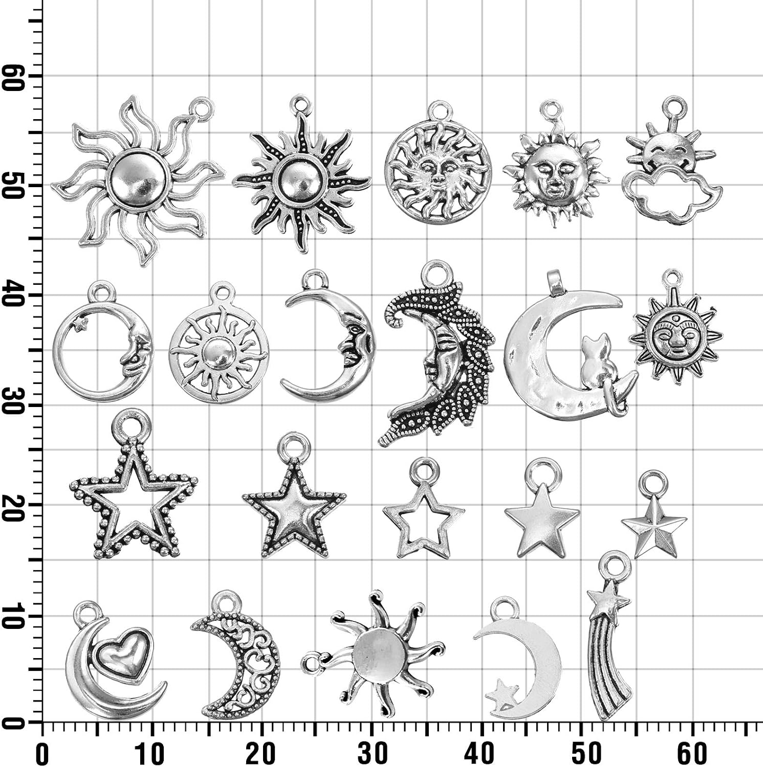 WILLBOND 108 Pieces Jewelry Charms, Mixed Antique Silver Sun Stars Moon Charms Pendants, Assorted Gold Plated Enamel Cat Moon Star Celestial Charm Pendant for Earrings Necklace Jewelry Crafting