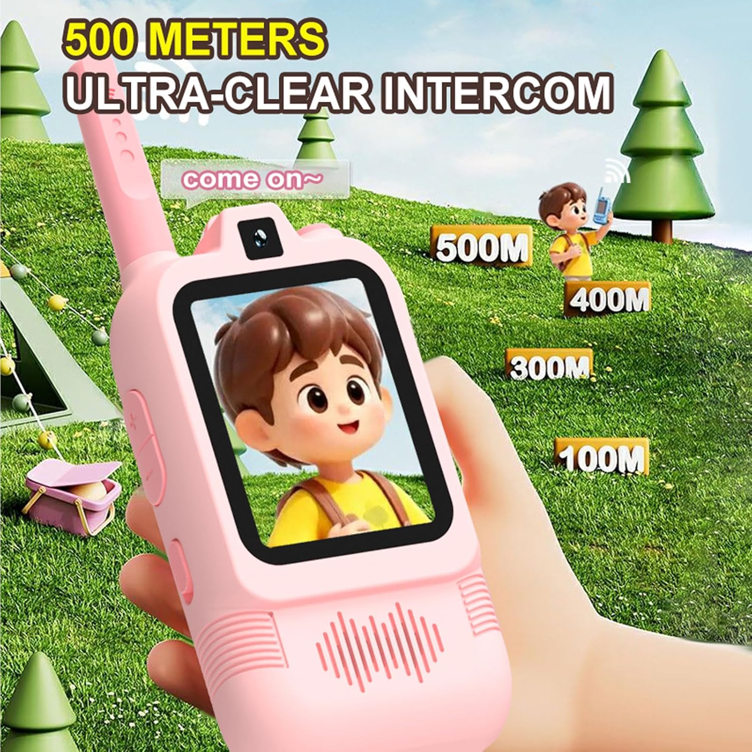 Kids Video Intercom, Rechargeable 2 Way Radio with Dual Cameras Voice Changer, for Indoor Outdoor Hiking Camping Ages 3 to 12