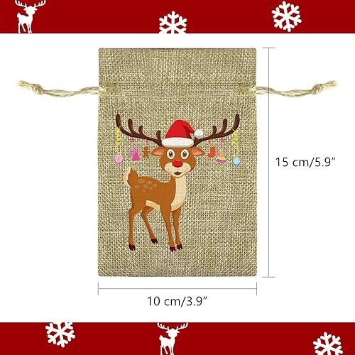 Miniatura 2 de KUUQA 15 bolsas de Navidad de arpillera con cordón de Navidad, pequeñas bolsas de yute de Navidad a granel para suministros de fiesta de Navidad