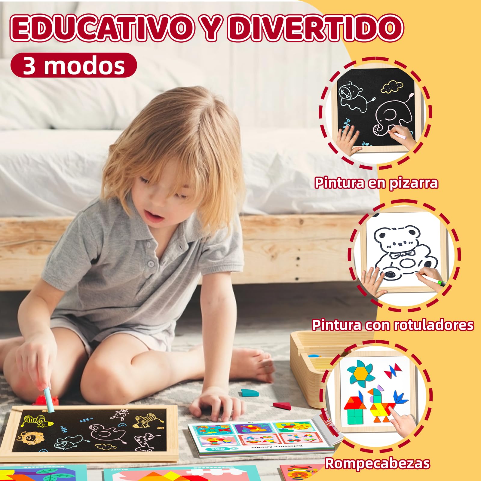 Juego de Tangram magnético de Madera Montessori con 248 Piezas, Juegos educativos Stem para niños de 4 a 8 años, Rompecabezas creativos con Tarjetas y Marcador