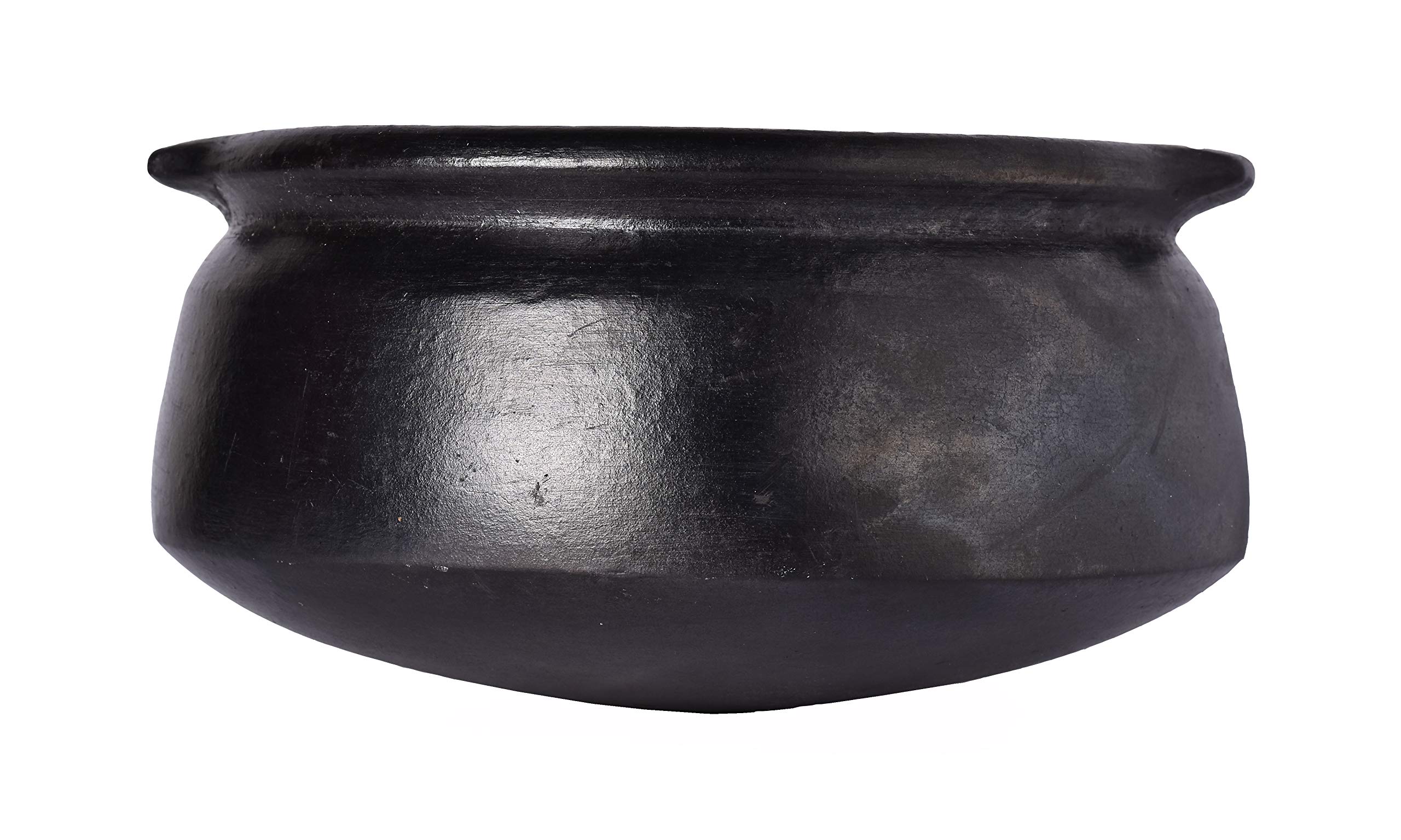 Clay Pots India Earthen Pot for Cooking/Clay cookware/Clay Pot for Cooking with lid on Gas/Terracotta Pot Small Size- Organic Natural Black-2 Liter
