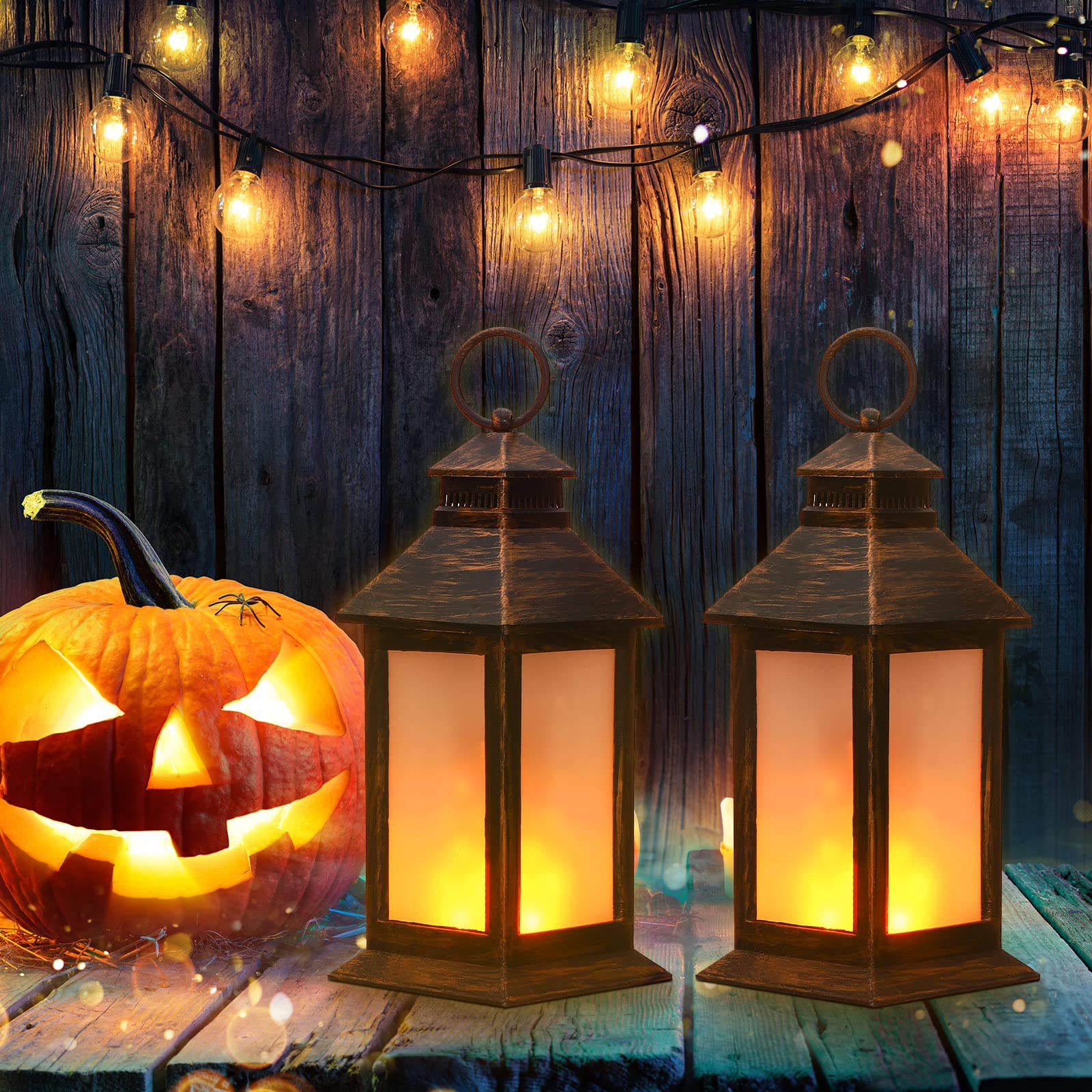 2 linternas LED vintage de 8.4 pulgadas para interiores, lámparas decorativas con efecto de llama, velas retro que funcionan con pilas para decoración de Ramadán al aire libre, patio, jardín, 7