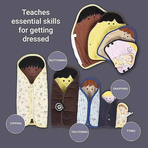 Miniatura 4 de Constructive Playthings Muñecas anidables de tela para niños, juguetes de aprendizaje con accesorios de ropa enseñan a vestirse a sí mismos, muñecas
