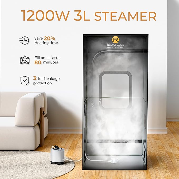 Portable Steam Sauna 1200W 3L, Sauna Tent with Ergonomic High Back Sauna Chair, Full Body Personal Sauna Box for Home Spa Indoor, 75”x35”x35” XL Size Black