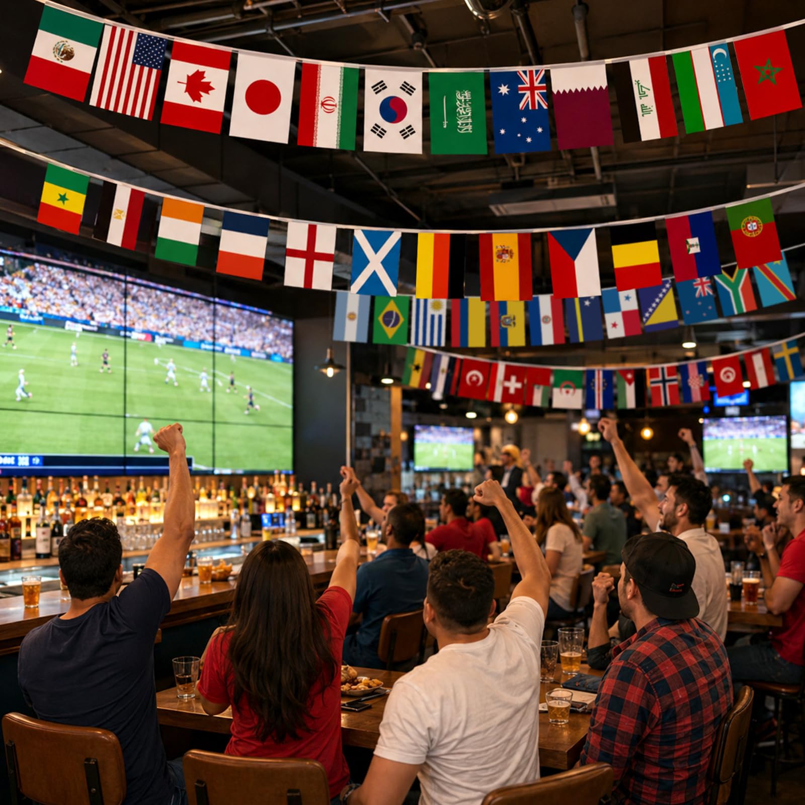 G2PLUS 48 Drapeaux du Coupe du Monde: 15 m Bannière pour Coupe du Monde 2026 - Świąteczne decoracje piłkarskie przy barze decorowym, Fête, Maison, Jardin i Terrasse (14 x 21 cm)