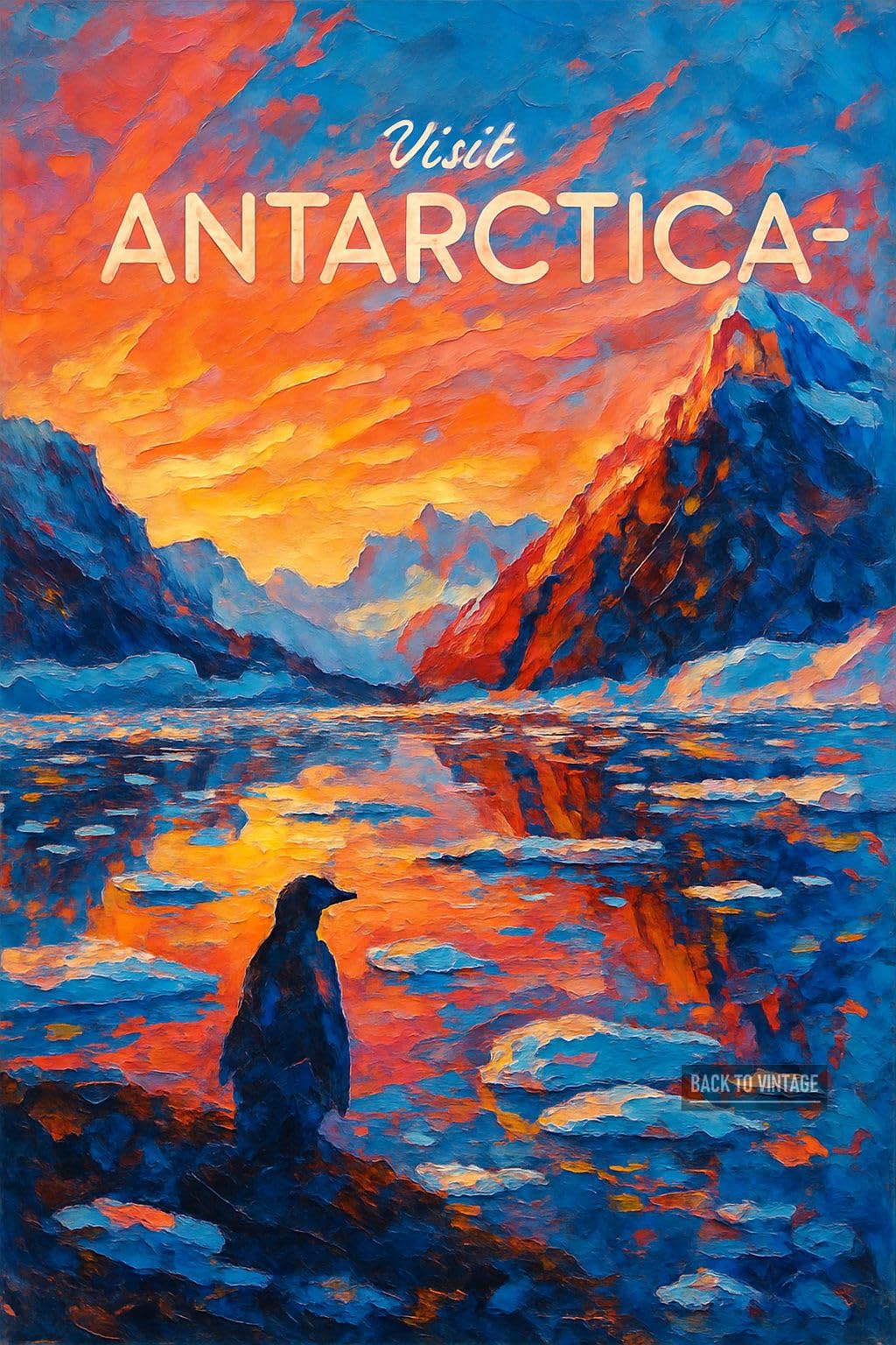 BACK TO VINTAGE Antarctic Landscape Featuring Silhouetted Penguin_result - A4 Travel City Poster Wall Art Home Decor Art Print Featuring Urban Landmarks and Global Views for Stylish Interior Display