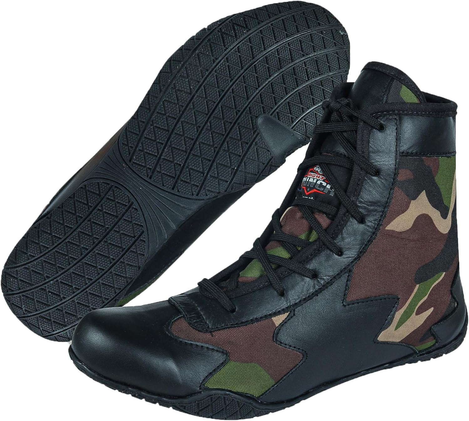 Men's Boxing & Wrestling Shoes – Premium Leather, Ankle Support, Non-Slip Grip (Black Camo, Blue Camo, Red Camo)