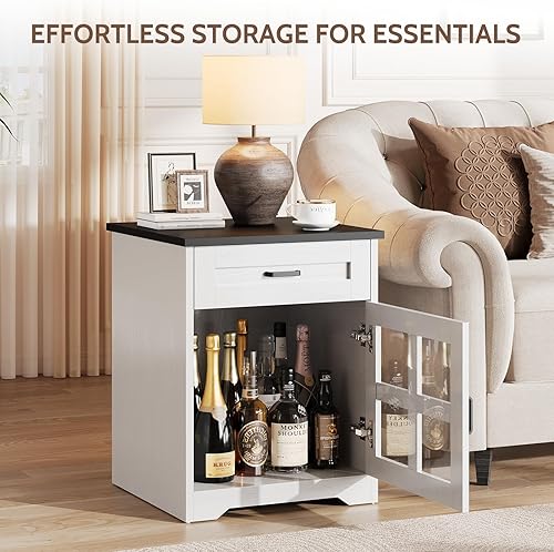 Miniatura 4 de Juego de 2 mesas auxiliares de granja con cajón, mesa auxiliar grande de 18 pulgadas con armario de almacenamiento y puerta acrílica, mesita de