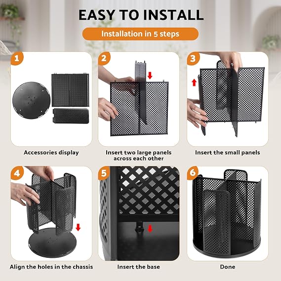 Rotating Paper Cup Dispenser, Cup Holder with 4 Compartments, Disposable Coffee Cup Dispenser Removable, Plastic Cup Storage & Lid Holder for Countertops, Kitchen, Coffee Stations (Black)