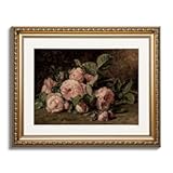 ARPEOTCY Vintage Gold Framed Wall Art&comma; Retro Still life Pink Roses Canvas Prints Artwork with Antique Frame&comma; Victorian Wall Paintings Decor for Living Room Gallery&comma; 13x16 inch