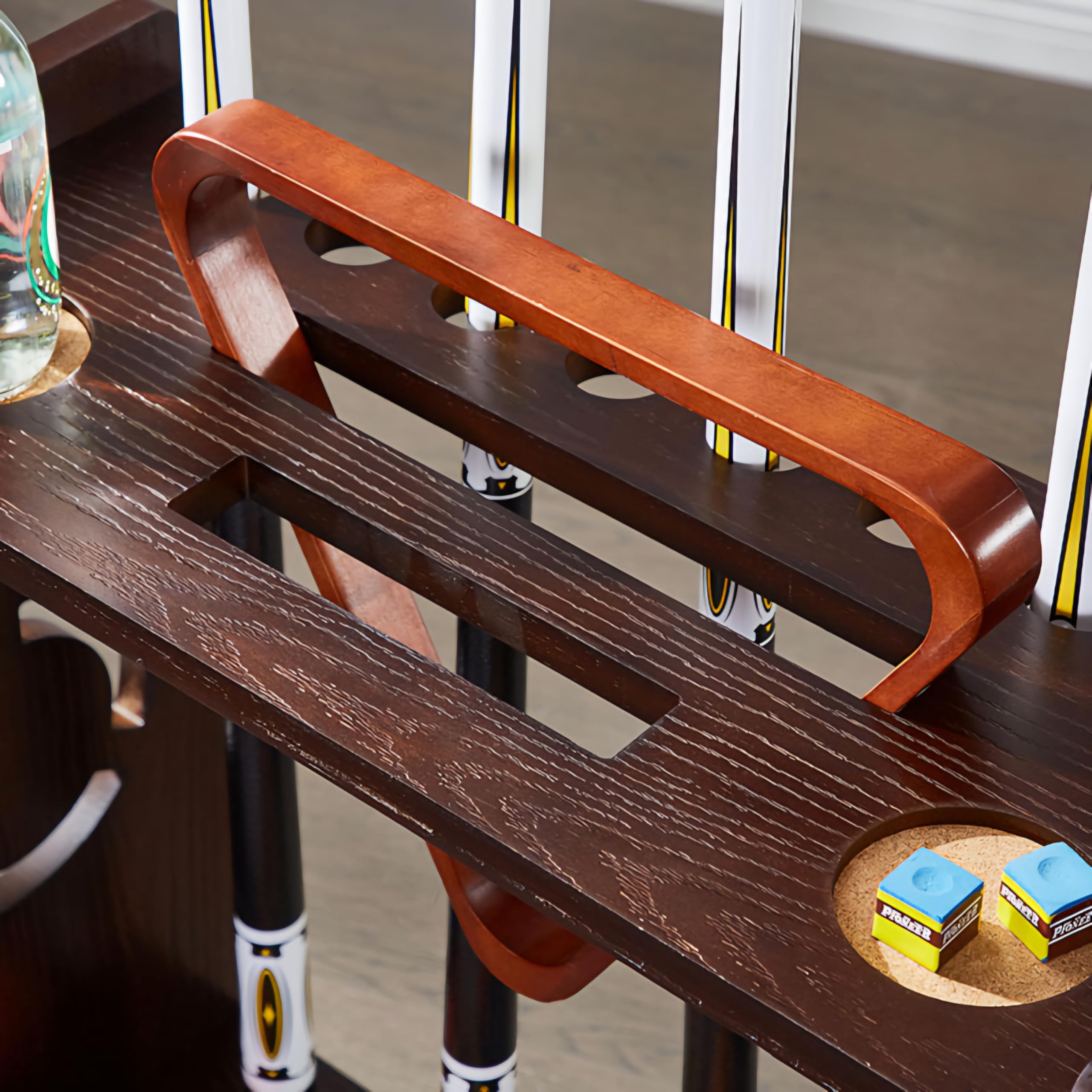 RUP Pool Cue Rack, Wooden 8-Cue Holder with Ball Storage, Drink Holders and Billiard & Snooker Cue Rack Stand (Accessories not included) 1