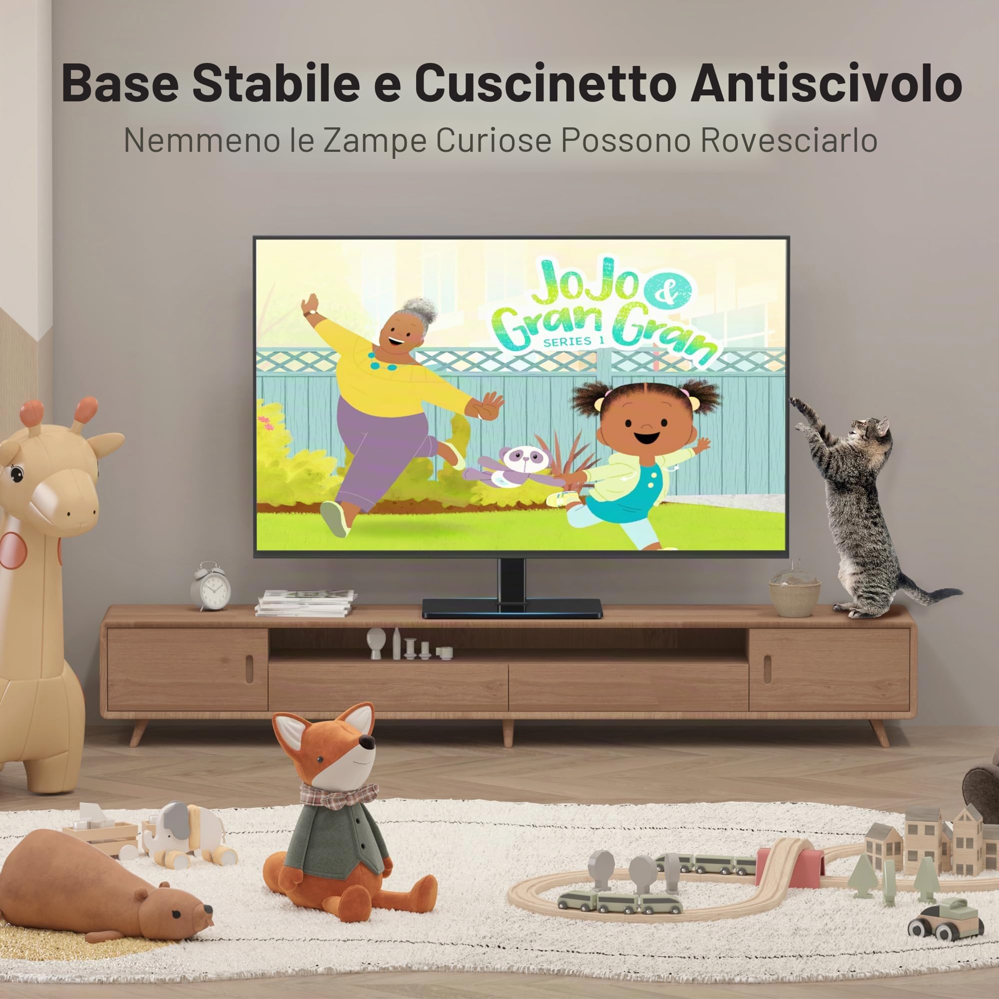 XINLEI Supporto Girevole per TV da Tavolo, Universale per 17-43 Pollici, Altezza Regolabile 265-385mm, Portata 45kg, VESA Max 200x200, Installazione Senza Forature