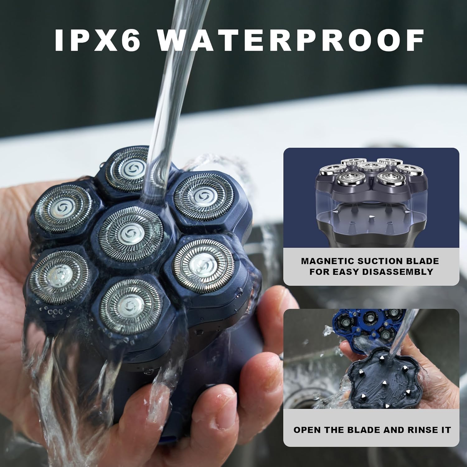 Upgraded 7D Head shavers for Bald Men,Bald Head Electric Razors,Waterproof Dry Wet Rotary Shavers/Razor for Balder with an Extra agnetic Head(Blue) - Image 6