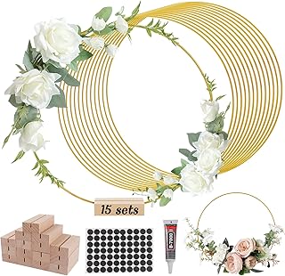 15 Pcs 12Inch Metal Floral Hoop Wreath Centerpiece Table Decorations with 15 Pcs Place Card Holders, Gold Craft Hoop Rings...