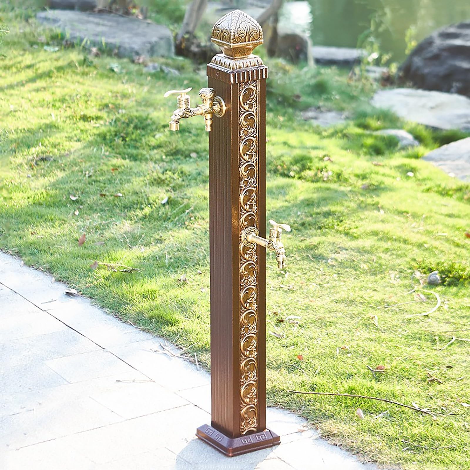 XDLEDMKIZ Water Spigot,Vertical Garden Water Column with Dual Faucet, Floor Mounted Outdoor Faucet, Freestanding Hydrant, Freeze Proof Spigot for Fros