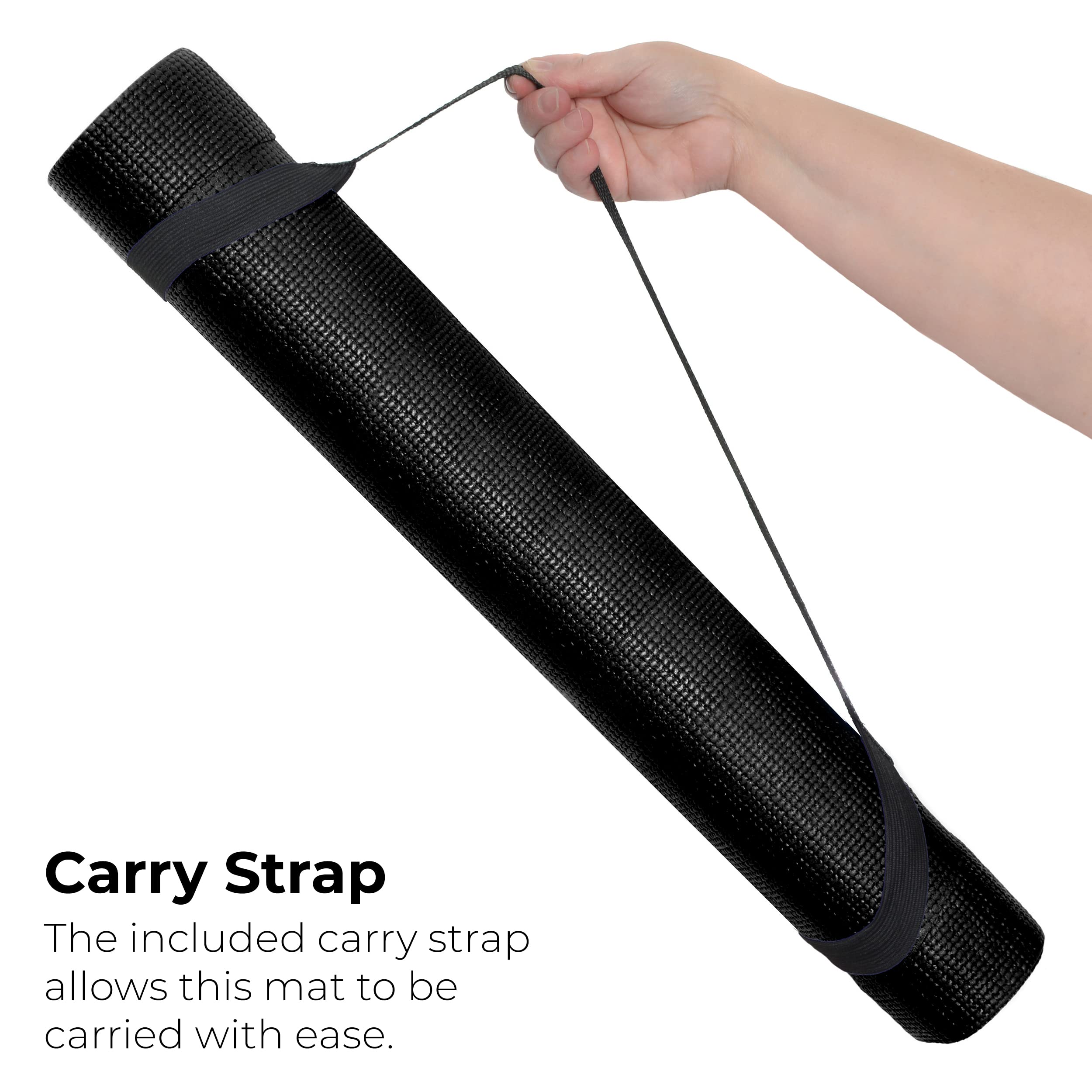 Esterillas de yoga económicas, paquete de 10 (68 x 24 x 1/8 pulgadas), tapete de ejercicio con correa de transporte (negro)