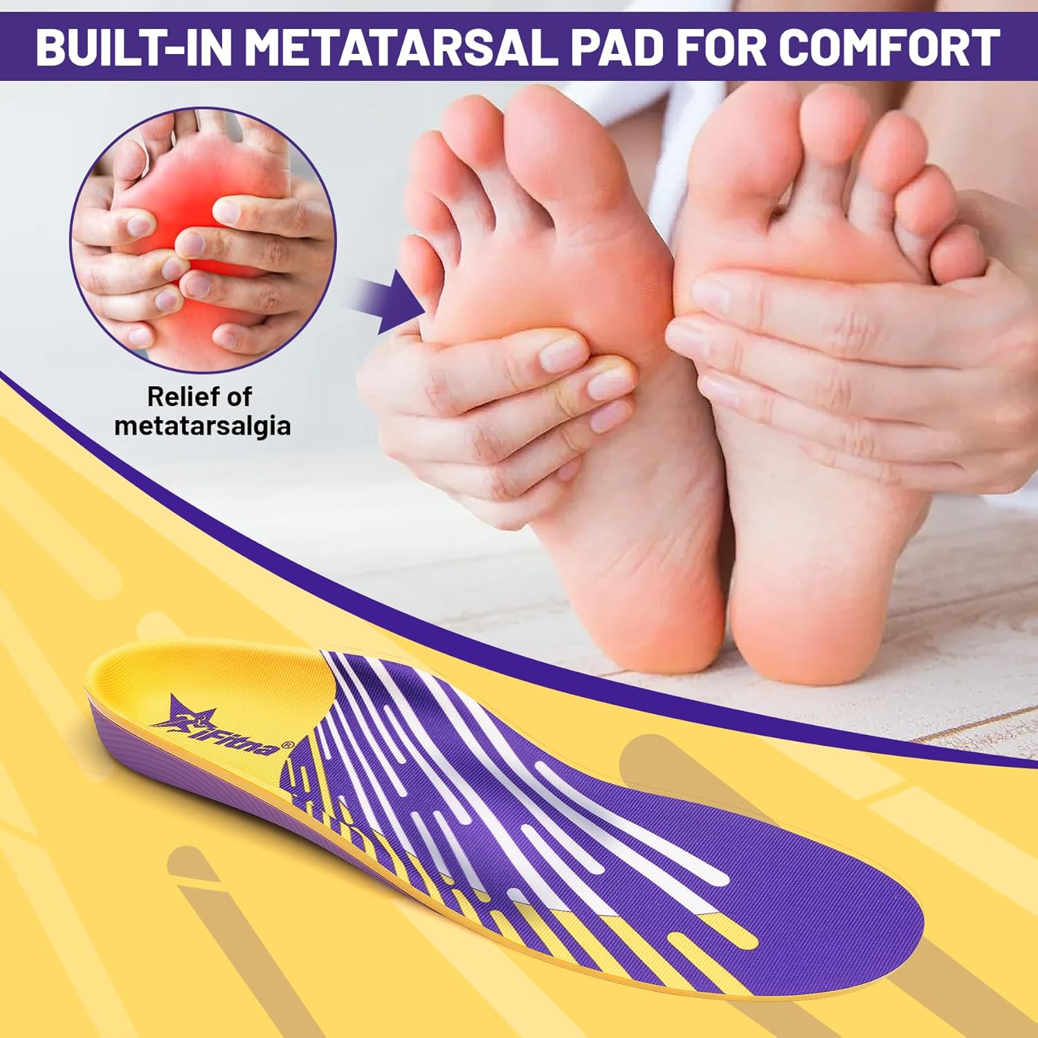 IFITNA Plantar Fasciitis Relief Metatarsal Pain Arch Support Inserts Orthotics Flat Feet Gel Insoles Men Women Standing All Day Heel Pad Cushion,Work Boots Shoe Insole, Size 9 - Image 4