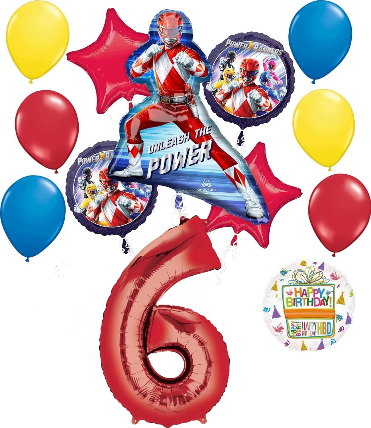Anagram Power Rangers 6th Birthday Party Supplies 13 pc Foil Balloon Bouquet Decorations