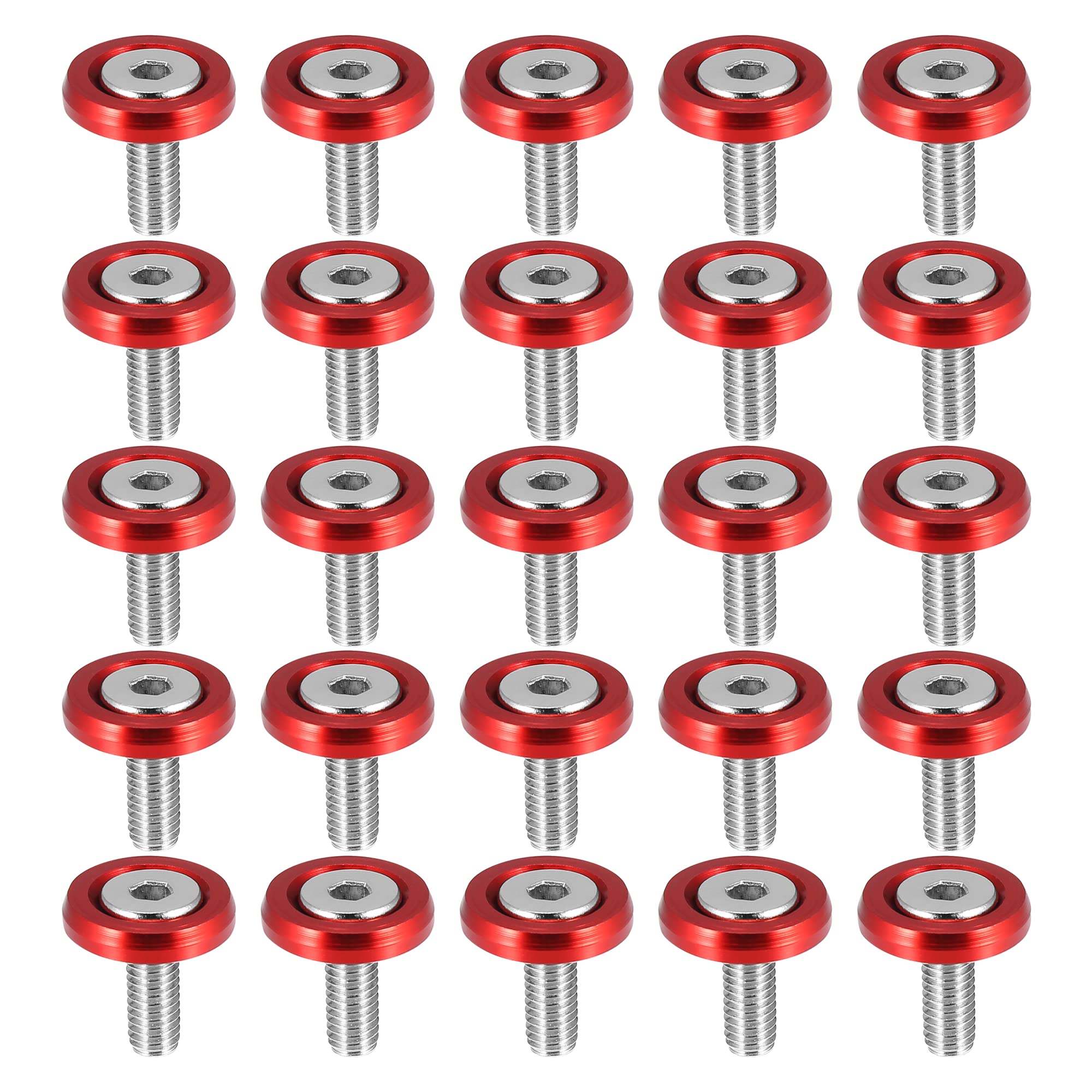 A ABSOPRO Car Bumper Fender Washer Bolt M6x20mm Engine Bay Dress Up Kit Stainless Steel Red (Set of 25)
